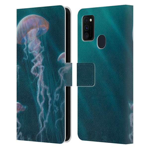Vincent Hie Underwater Jellyfish Leather Book Wallet Case Cover For Samsung Galaxy M30s (2019)/M21 (2020)