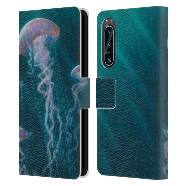 Vincent Hie Underwater Jellyfish Leather Book Wallet Case Cover For Sony Xperia 5 IV