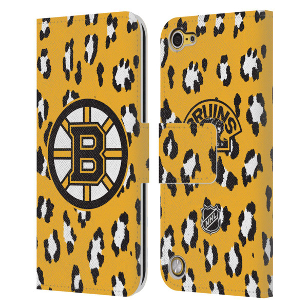 NHL Boston Bruins Leopard Patten Leather Book Wallet Case Cover For Apple iPod Touch 5G 5th Gen