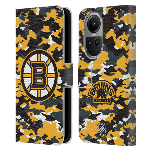 NHL Boston Bruins Camouflage Leather Book Wallet Case Cover For OPPO Reno10 5G / Reno10 Pro 5G