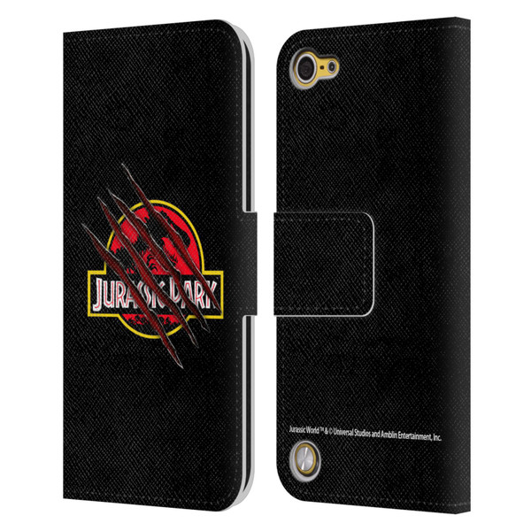 Jurassic Park Logo Plain Black Claw Leather Book Wallet Case Cover For Apple iPod Touch 5G 5th Gen