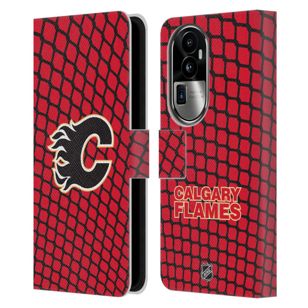 NHL Calgary Flames Net Pattern Leather Book Wallet Case Cover For OPPO Reno10 Pro+