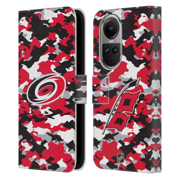 NHL Carolina Hurricanes Camouflage Leather Book Wallet Case Cover For OPPO Reno10 5G / Reno10 Pro 5G