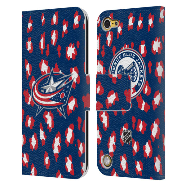 NHL Columbus Blue Jackets Leopard Patten Leather Book Wallet Case Cover For Apple iPod Touch 5G 5th Gen