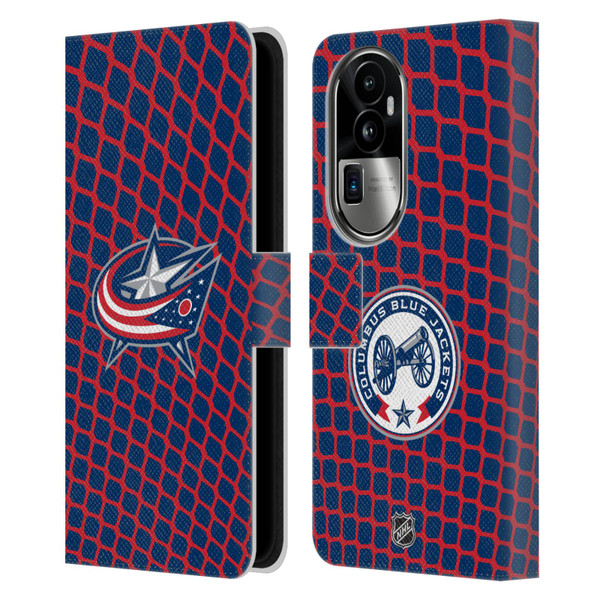NHL Columbus Blue Jackets Net Pattern Leather Book Wallet Case Cover For OPPO Reno10 Pro+
