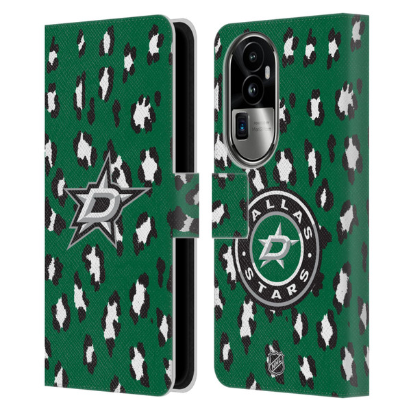 NHL Dallas Stars Leopard Patten Leather Book Wallet Case Cover For OPPO Reno10 Pro+