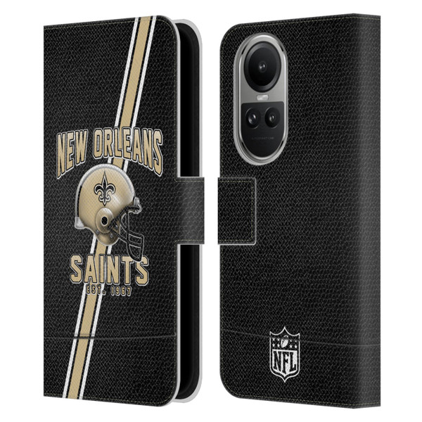NFL New Orleans Saints Logo Art Football Stripes Leather Book Wallet Case Cover For OPPO Reno10 5G / Reno10 Pro 5G