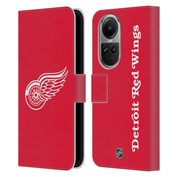 NHL Detroit Red Wings Plain Leather Book Wallet Case Cover For OPPO Reno10 5G / Reno10 Pro 5G