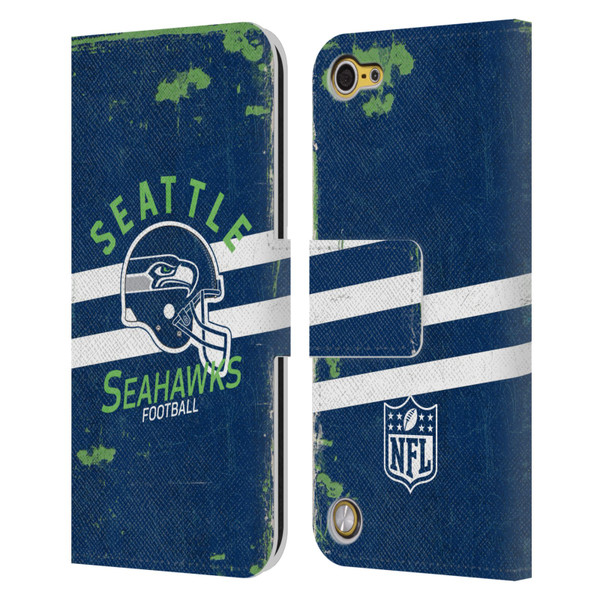 NFL Seattle Seahawks Logo Art Helmet Distressed Leather Book Wallet Case Cover For Apple iPod Touch 5G 5th Gen