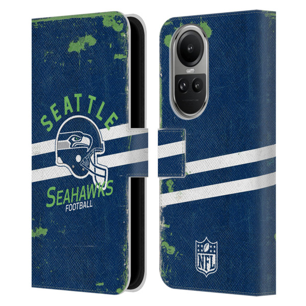 NFL Seattle Seahawks Logo Art Helmet Distressed Leather Book Wallet Case Cover For OPPO Reno10 5G / Reno10 Pro 5G
