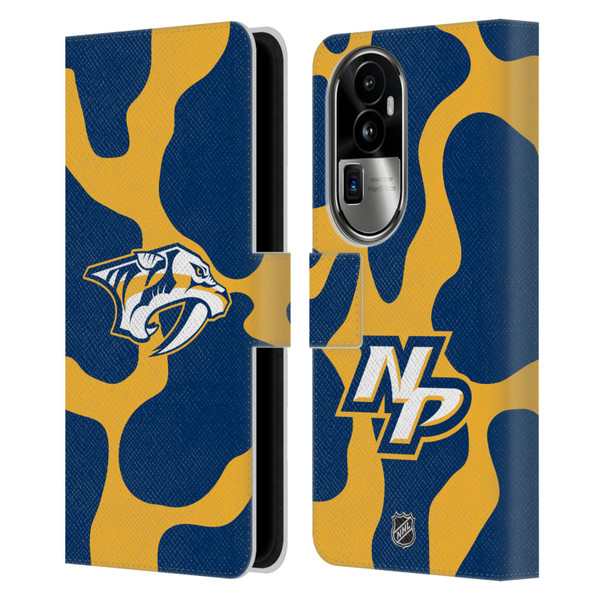 NHL Nashville Predators Cow Pattern Leather Book Wallet Case Cover For OPPO Reno10 Pro+