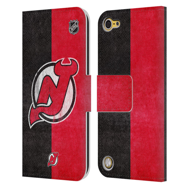 NHL New Jersey Devils Half Distressed Leather Book Wallet Case Cover For Apple iPod Touch 5G 5th Gen