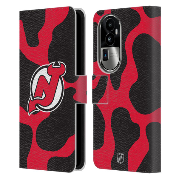 NHL New Jersey Devils Cow Pattern Leather Book Wallet Case Cover For OPPO Reno10 Pro+