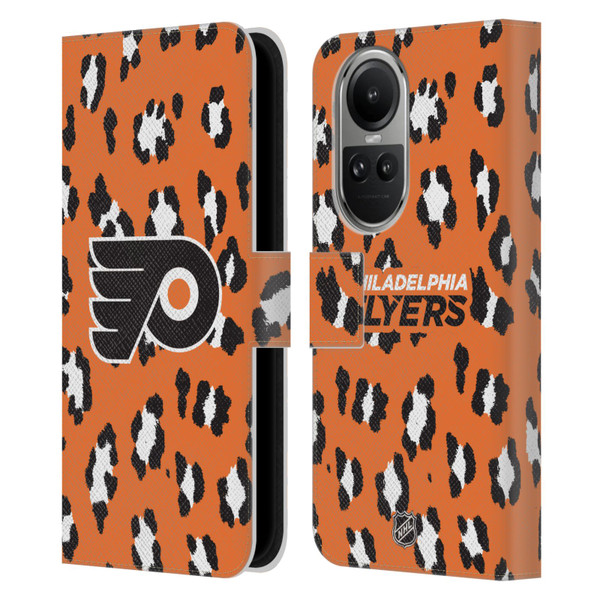 NHL Philadelphia Flyers Leopard Patten Leather Book Wallet Case Cover For OPPO Reno10 5G / Reno10 Pro 5G