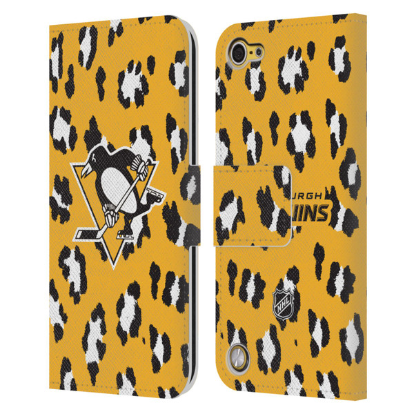 NHL Pittsburgh Penguins Leopard Patten Leather Book Wallet Case Cover For Apple iPod Touch 5G 5th Gen