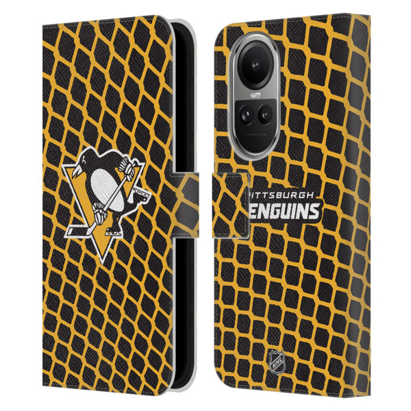 NHL Pittsburgh Penguins Net Pattern Leather Book Wallet Case Cover For OPPO Reno10 5G / Reno10 Pro 5G