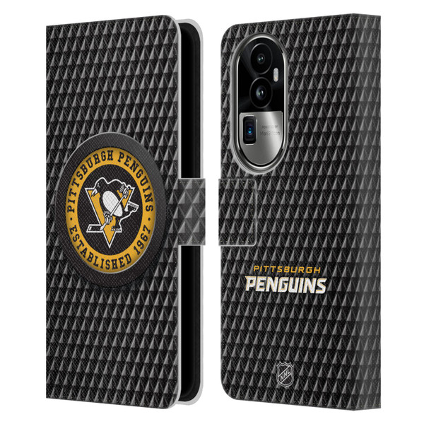 NHL Pittsburgh Penguins Puck Texture Leather Book Wallet Case Cover For OPPO Reno10 Pro+