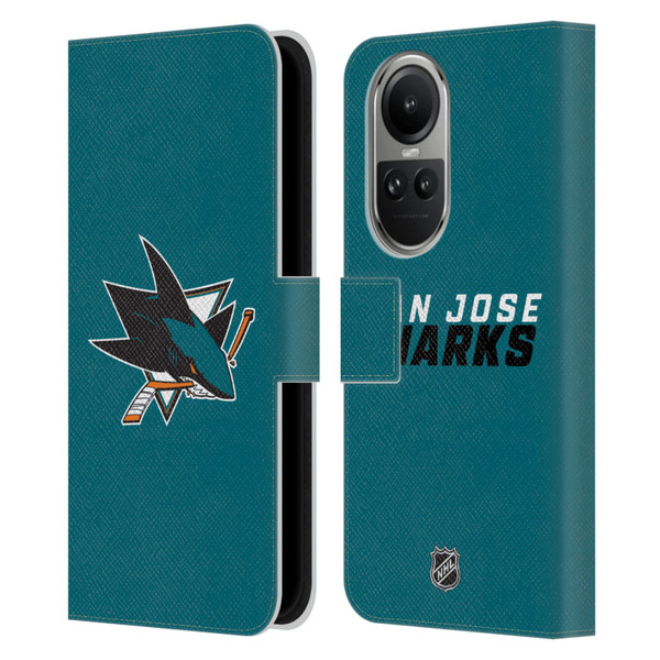NHL San Jose Sharks Plain Leather Book Wallet Case Cover For OPPO Reno10 5G / Reno10 Pro 5G