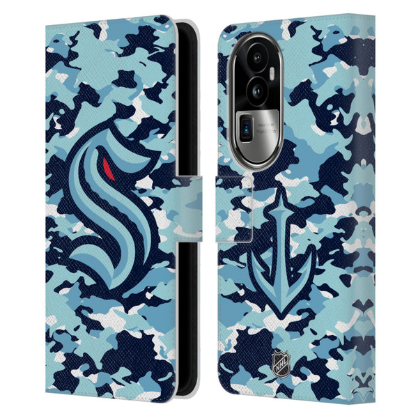NHL Seattle Kraken Camouflage Leather Book Wallet Case Cover For OPPO Reno10 Pro+