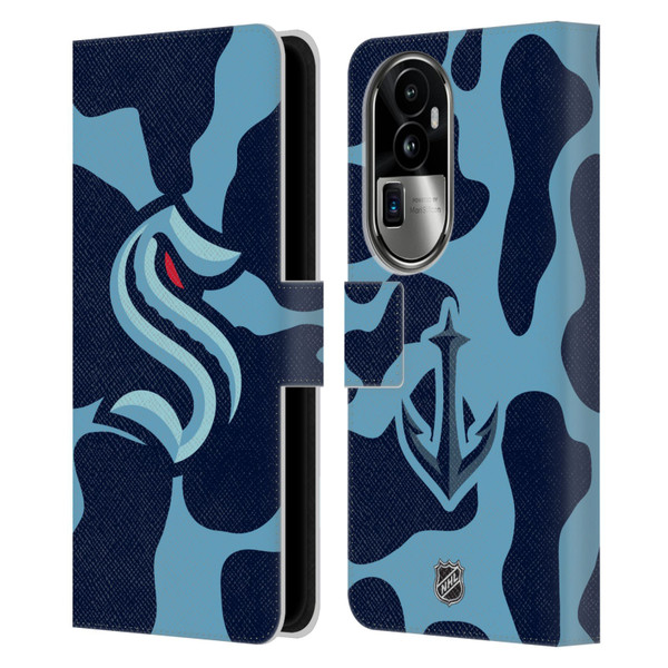 NHL Seattle Kraken Cow Pattern Leather Book Wallet Case Cover For OPPO Reno10 Pro+