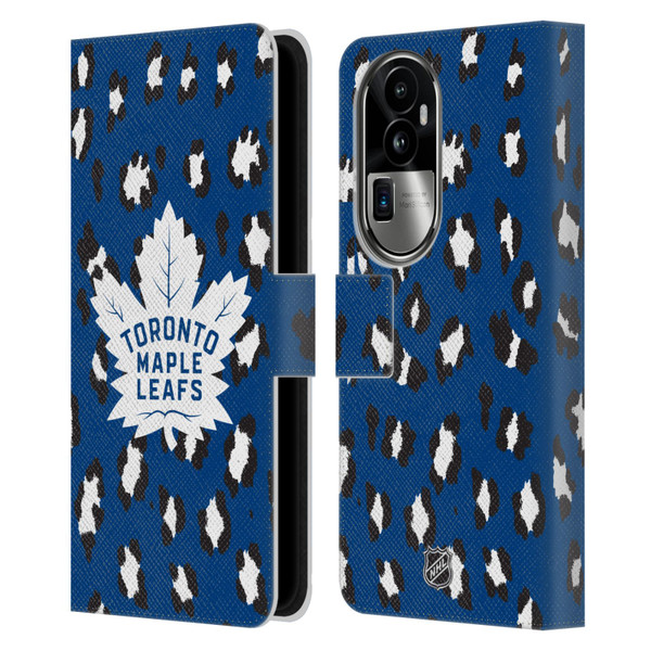 NHL Toronto Maple Leafs Leopard Patten Leather Book Wallet Case Cover For OPPO Reno10 Pro+