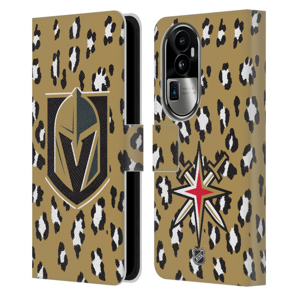 NHL Vegas Golden Knights Leopard Patten Leather Book Wallet Case Cover For OPPO Reno10 Pro+