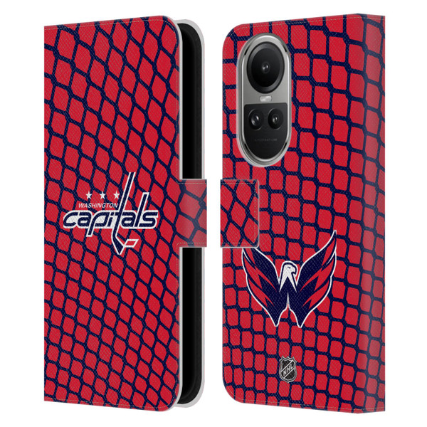 NHL Washington Capitals Net Pattern Leather Book Wallet Case Cover For OPPO Reno10 5G / Reno10 Pro 5G