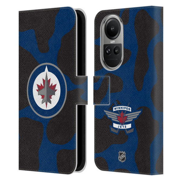 NHL Winnipeg Jets Cow Pattern Leather Book Wallet Case Cover For OPPO Reno10 5G / Reno10 Pro 5G