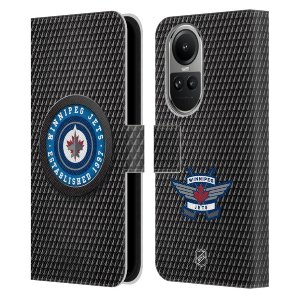 NHL Winnipeg Jets Puck Texture Leather Book Wallet Case Cover For OPPO Reno10 5G / Reno10 Pro 5G