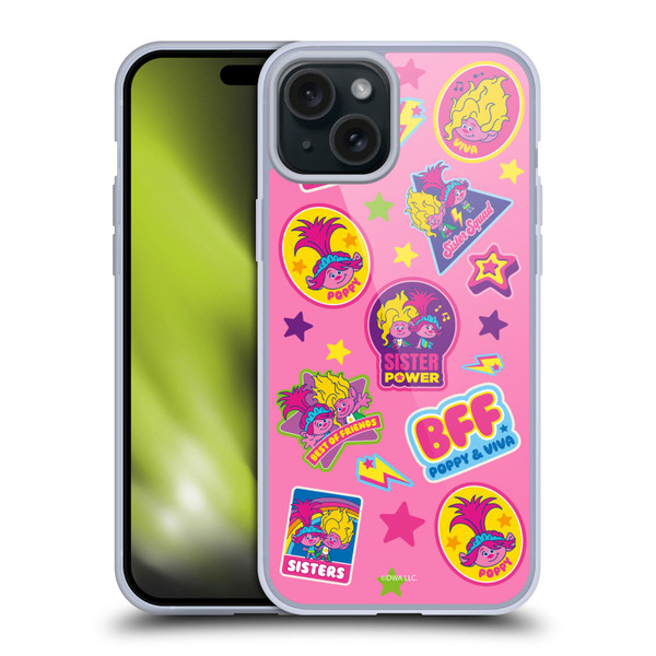 Trolls 3: Band Together Art Pink Pattern Soft Gel Case for Apple iPhone 15 Plus