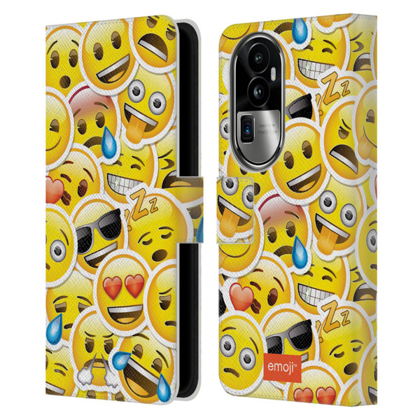 emoji® Smileys Stickers Leather Book Wallet Case Cover For OPPO Reno10 Pro+