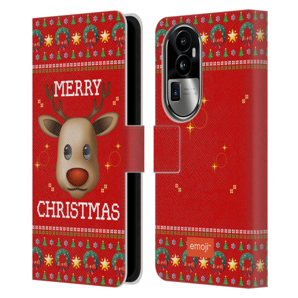 emoji® Ugly Christmas Reindeer Leather Book Wallet Case Cover For OPPO Reno10 Pro+