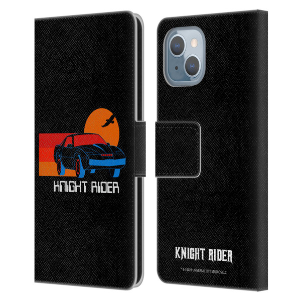 Knight Rider Graphics Kitt Sunset Leather Book Wallet Case Cover For Apple iPhone 14