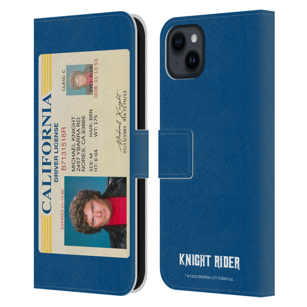 Knight Rider Graphics Driver's License Leather Book Wallet Case Cover For Apple iPhone 15 Plus