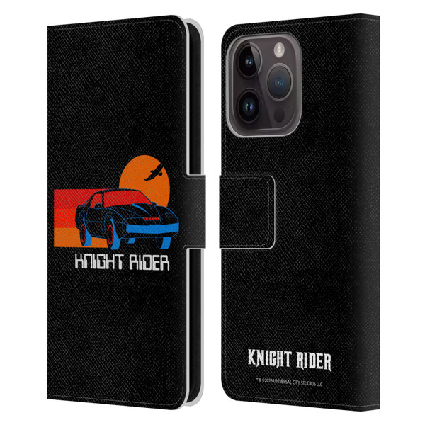 Knight Rider Graphics Kitt Sunset Leather Book Wallet Case Cover For Apple iPhone 15 Pro