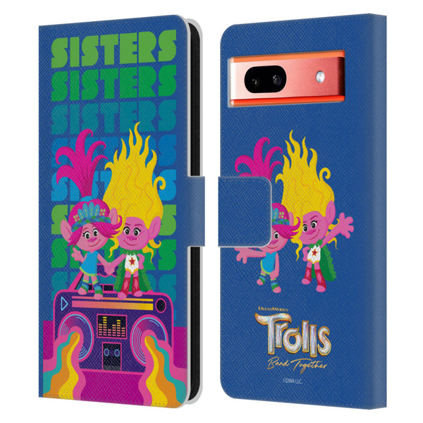 Trolls 3: Band Together Art Sisters Leather Book Wallet Case Cover For Google Pixel 7a