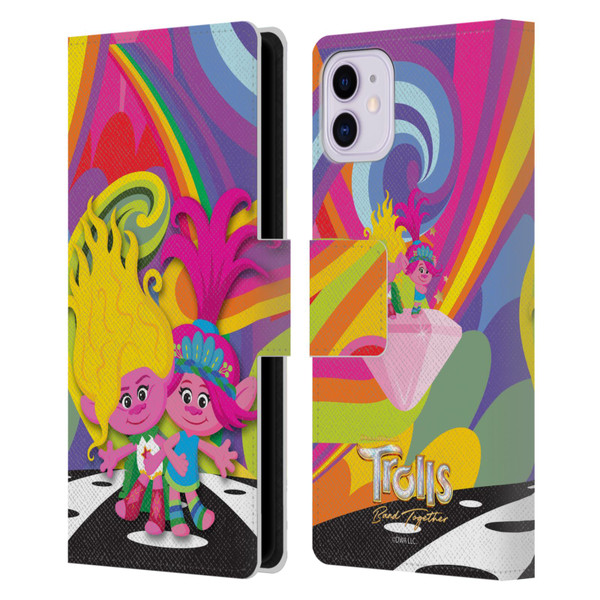 Trolls 3: Band Together Art Poppy And Viva Leather Book Wallet Case Cover For Apple iPhone 11