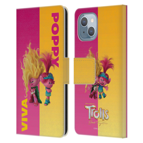 Trolls 3: Band Together Art Half Leather Book Wallet Case Cover For Apple iPhone 14