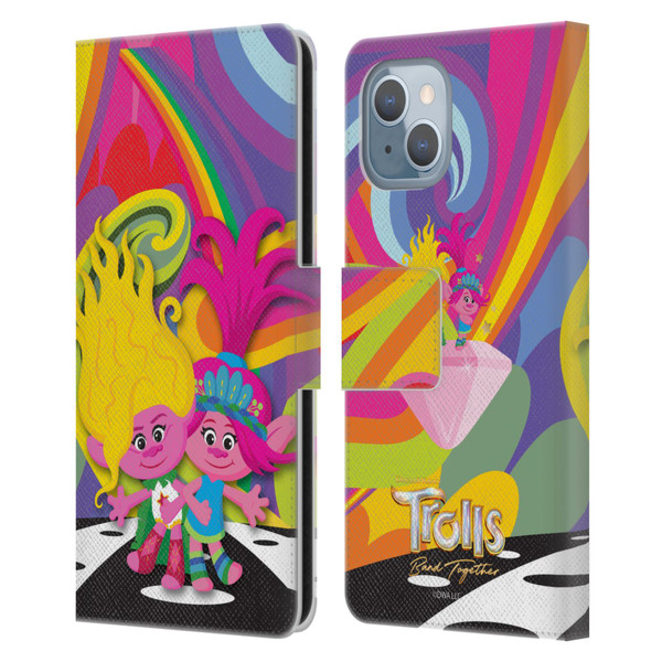 Trolls 3: Band Together Art Poppy And Viva Leather Book Wallet Case Cover For Apple iPhone 14
