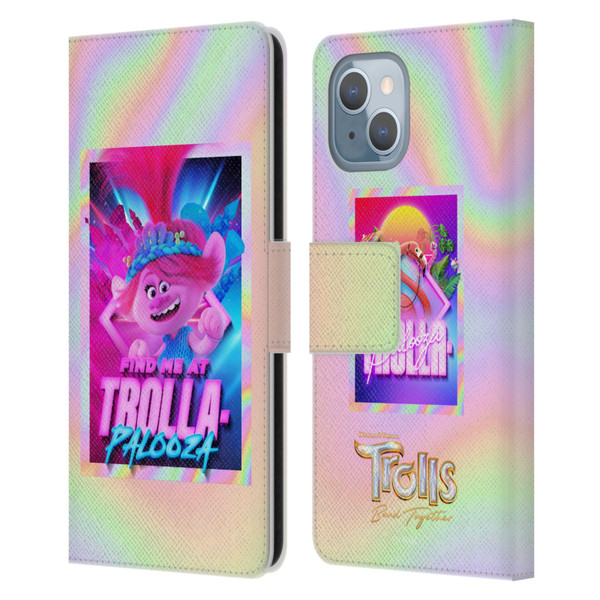 Trolls 3: Band Together Art Trolla-Palooza Leather Book Wallet Case Cover For Apple iPhone 14