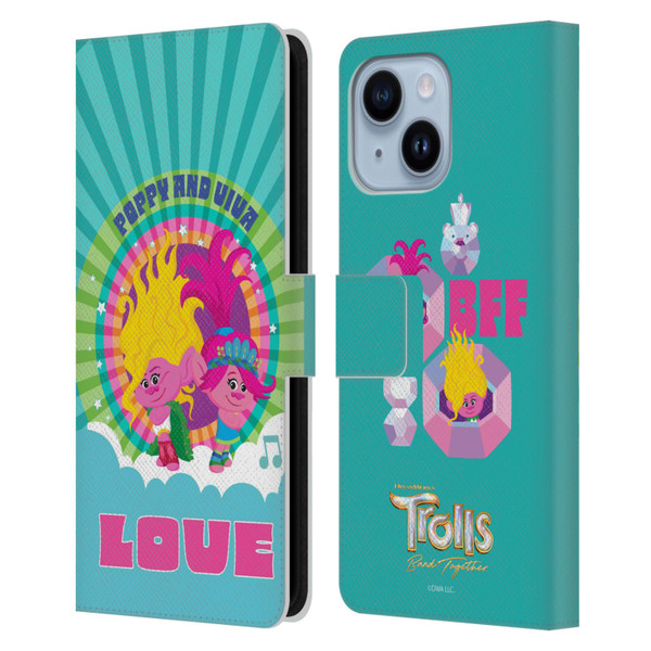 Trolls 3: Band Together Art Love Leather Book Wallet Case Cover For Apple iPhone 14 Plus