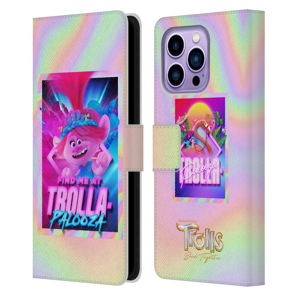Trolls 3: Band Together Art Trolla-Palooza Leather Book Wallet Case Cover For Apple iPhone 14 Pro Max