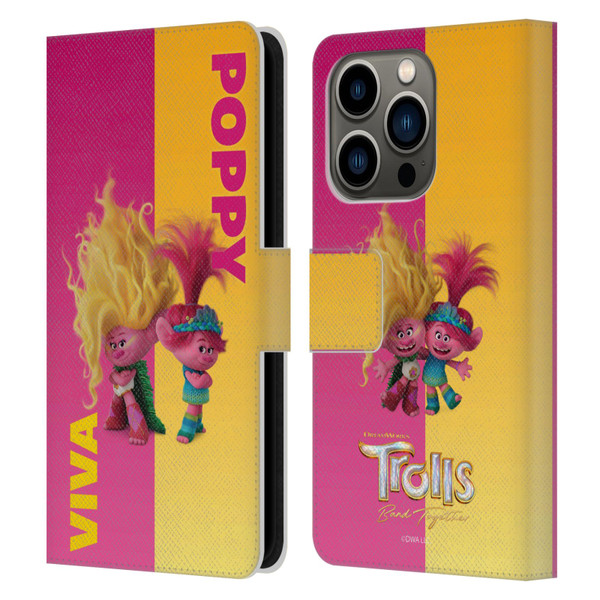 Trolls 3: Band Together Art Half Leather Book Wallet Case Cover For Apple iPhone 14 Pro