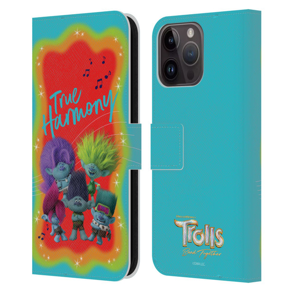 Trolls 3: Band Together Art True Harmony Leather Book Wallet Case Cover For Apple iPhone 15 Pro Max