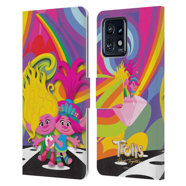 Trolls 3: Band Together Art Poppy And Viva Leather Book Wallet Case Cover For Motorola Moto Edge 40 Pro