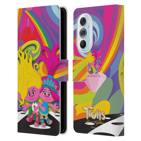 Trolls 3: Band Together Art Poppy And Viva Leather Book Wallet Case Cover For Motorola Edge X30