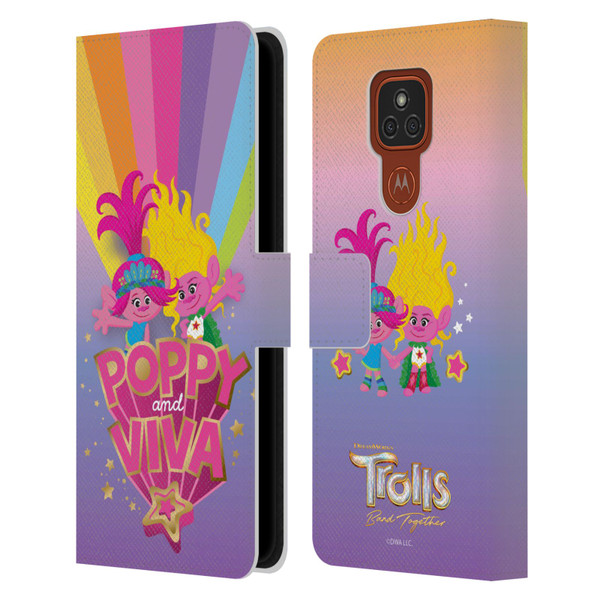 Trolls 3: Band Together Art Rainbow Leather Book Wallet Case Cover For Motorola Moto E7 Plus