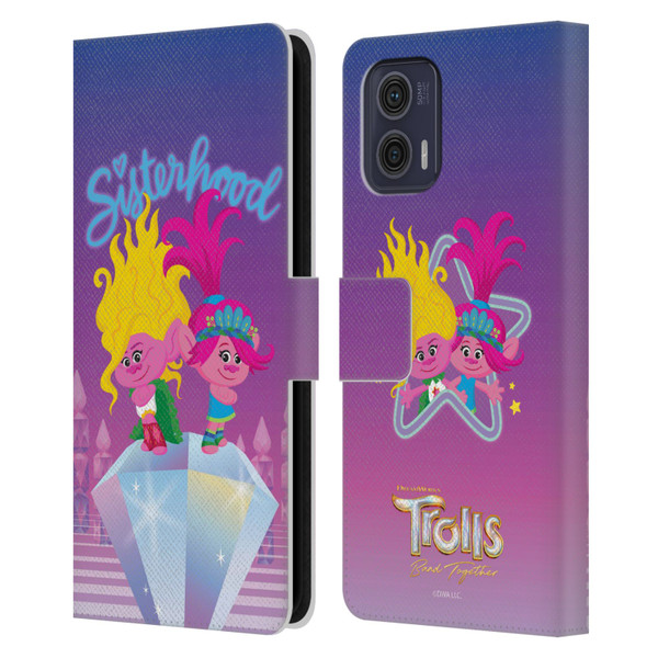 Trolls 3: Band Together Art Sisterhood Leather Book Wallet Case Cover For Motorola Moto G73 5G