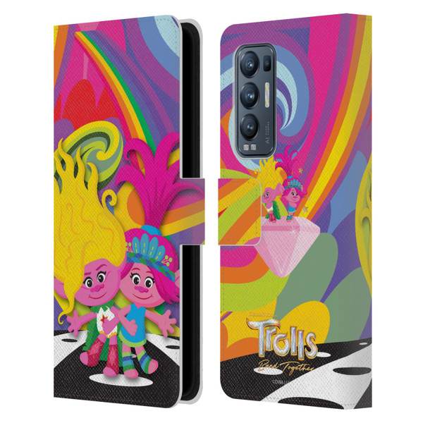 Trolls 3: Band Together Art Poppy And Viva Leather Book Wallet Case Cover For OPPO Find X3 Neo / Reno5 Pro+ 5G