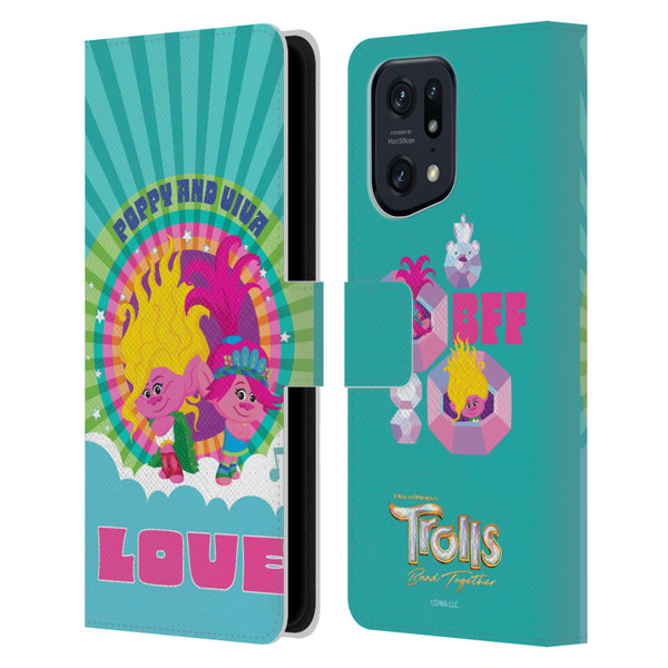 Trolls 3: Band Together Art Love Leather Book Wallet Case Cover For OPPO Find X5 Pro